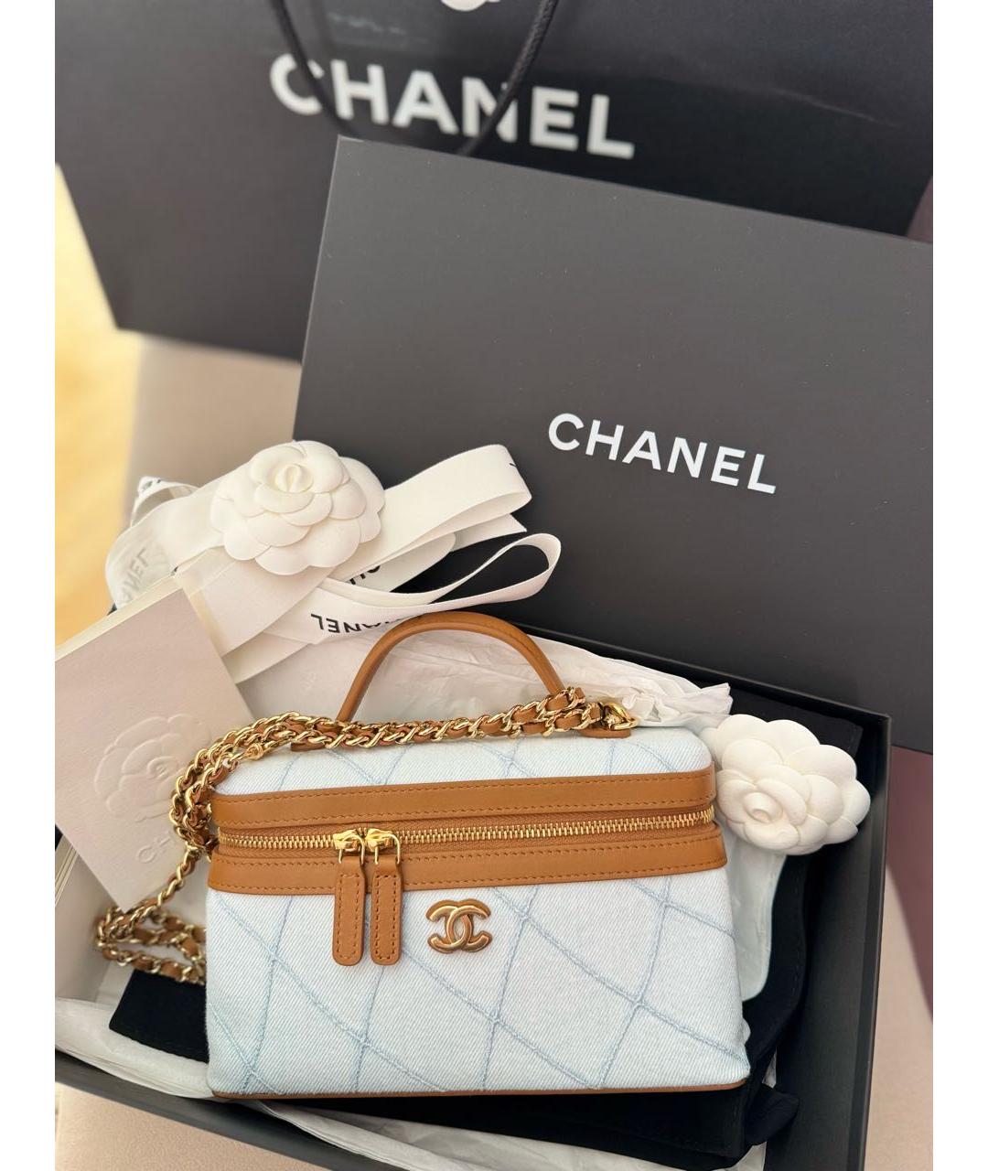CHANEL Голубая деним сумка с короткими ручками, фото 9