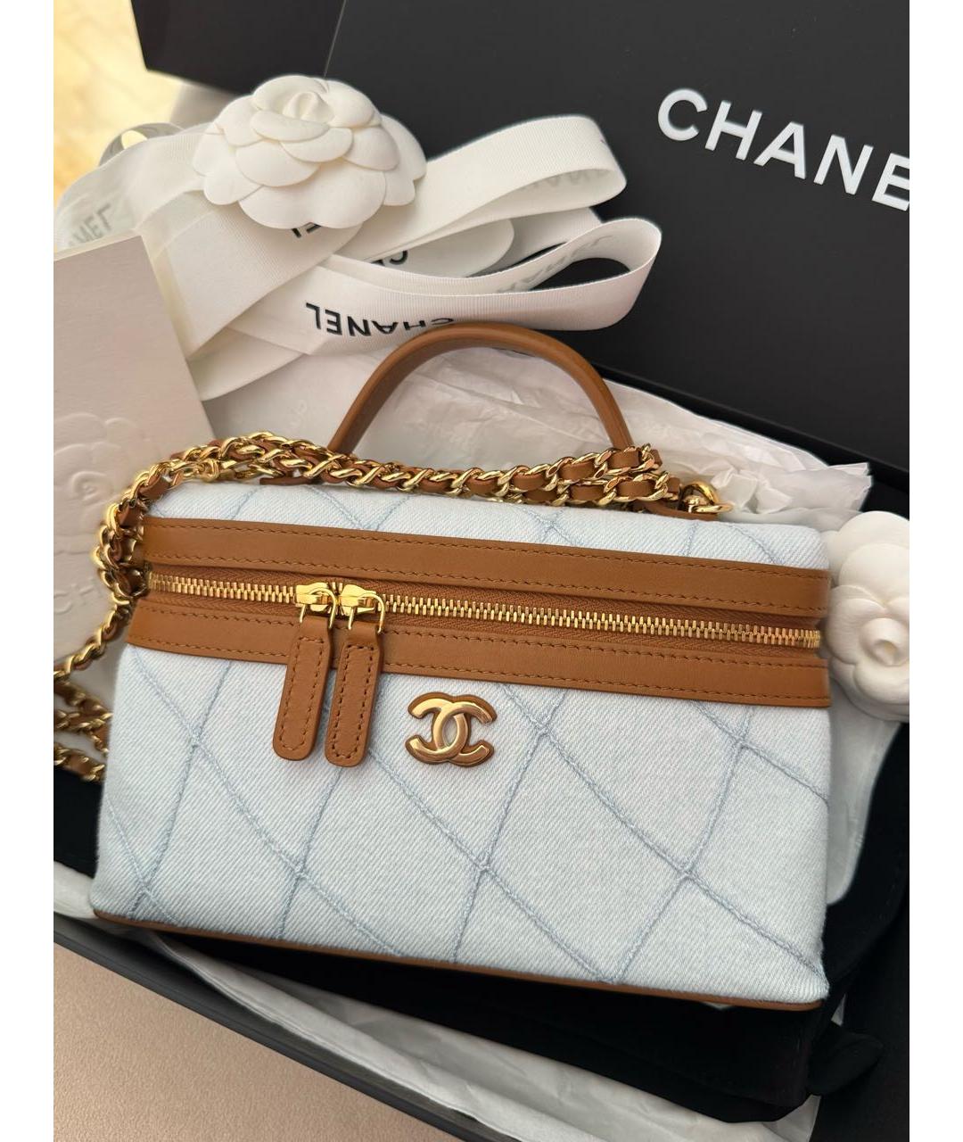 CHANEL Голубая деним сумка с короткими ручками, фото 2