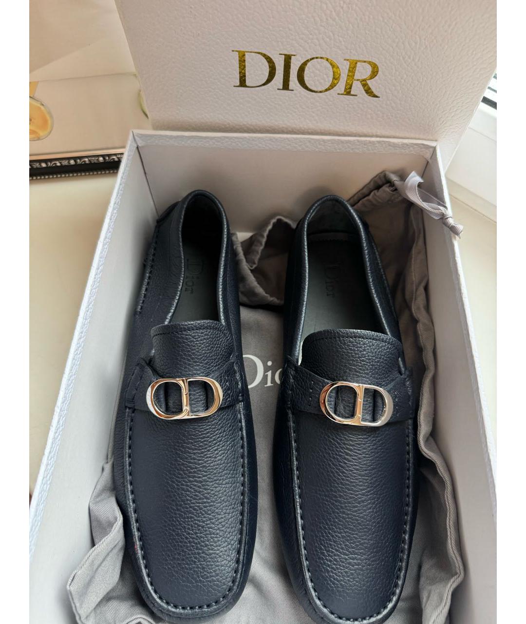CHRISTIAN DIOR Темно-синие кожаные мокасины, фото 2