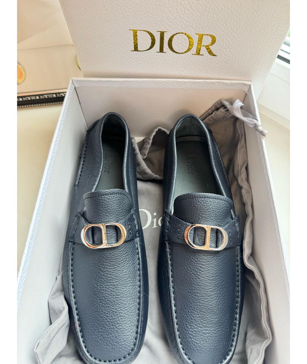 CHRISTIAN DIOR Темно-синие кожаные мокасины, фото 7