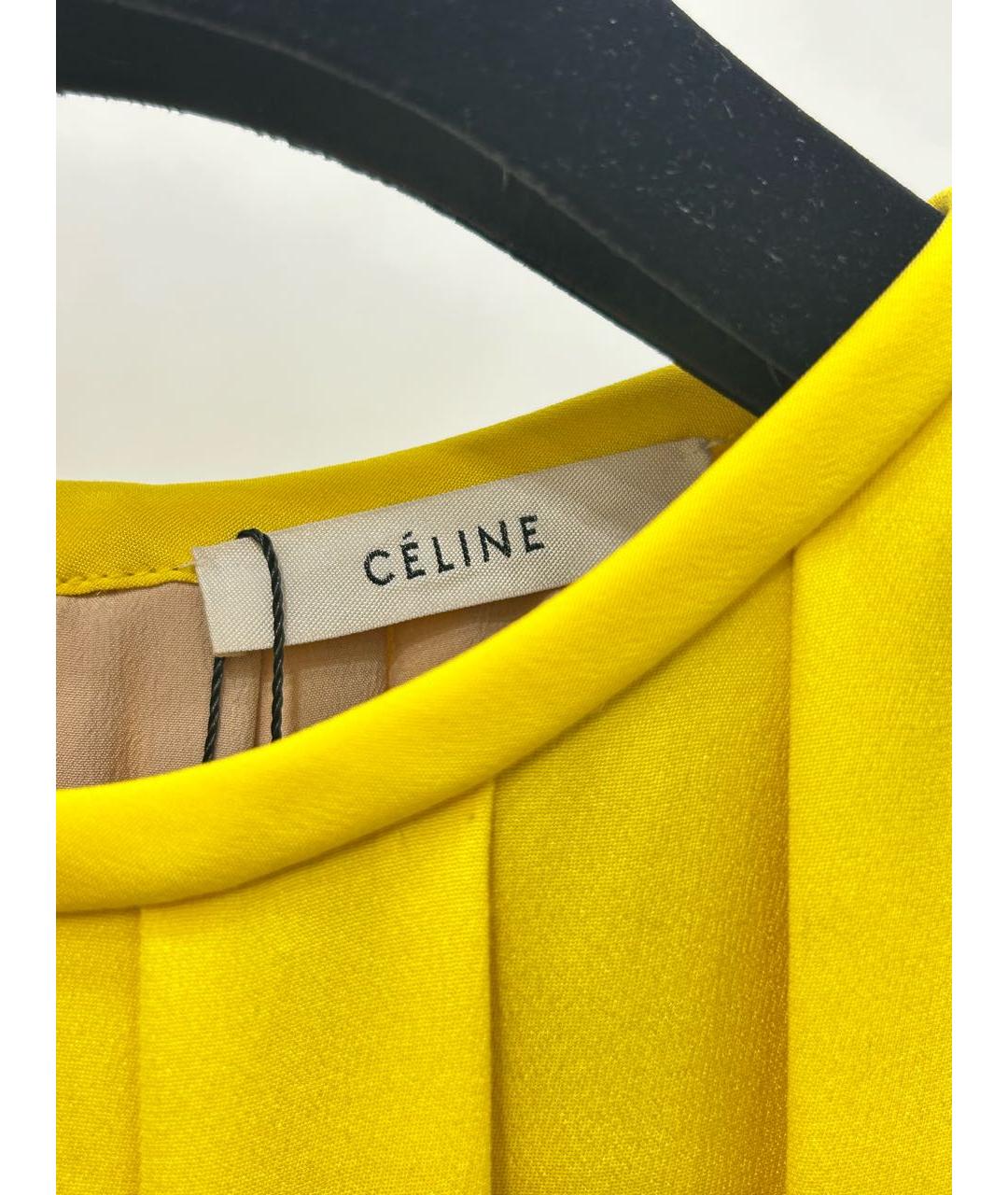CELINE Желтое шелковое повседневное платье, фото 5