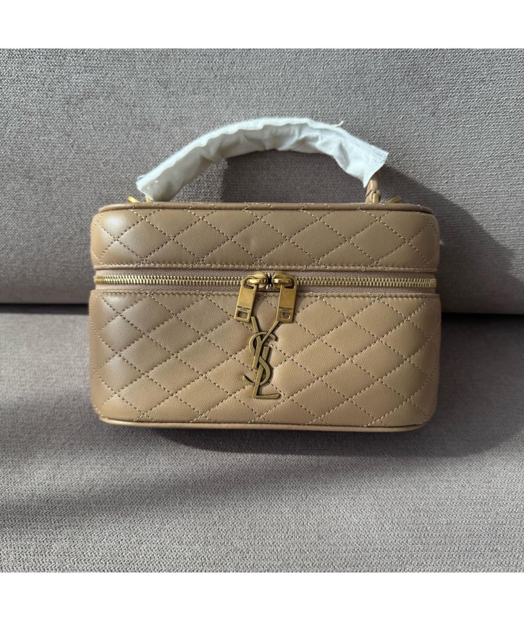 SAINT LAURENT Бежевая кожаная сумка через плечо, фото 2
