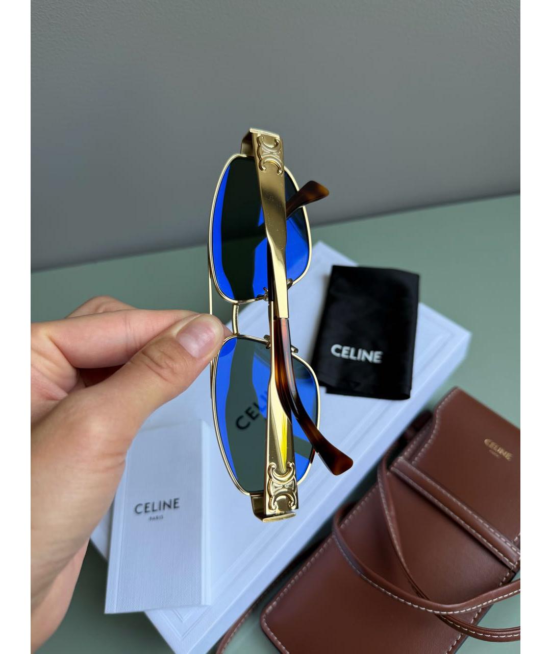 CELINE Золотые металлические солнцезащитные очки, фото 5