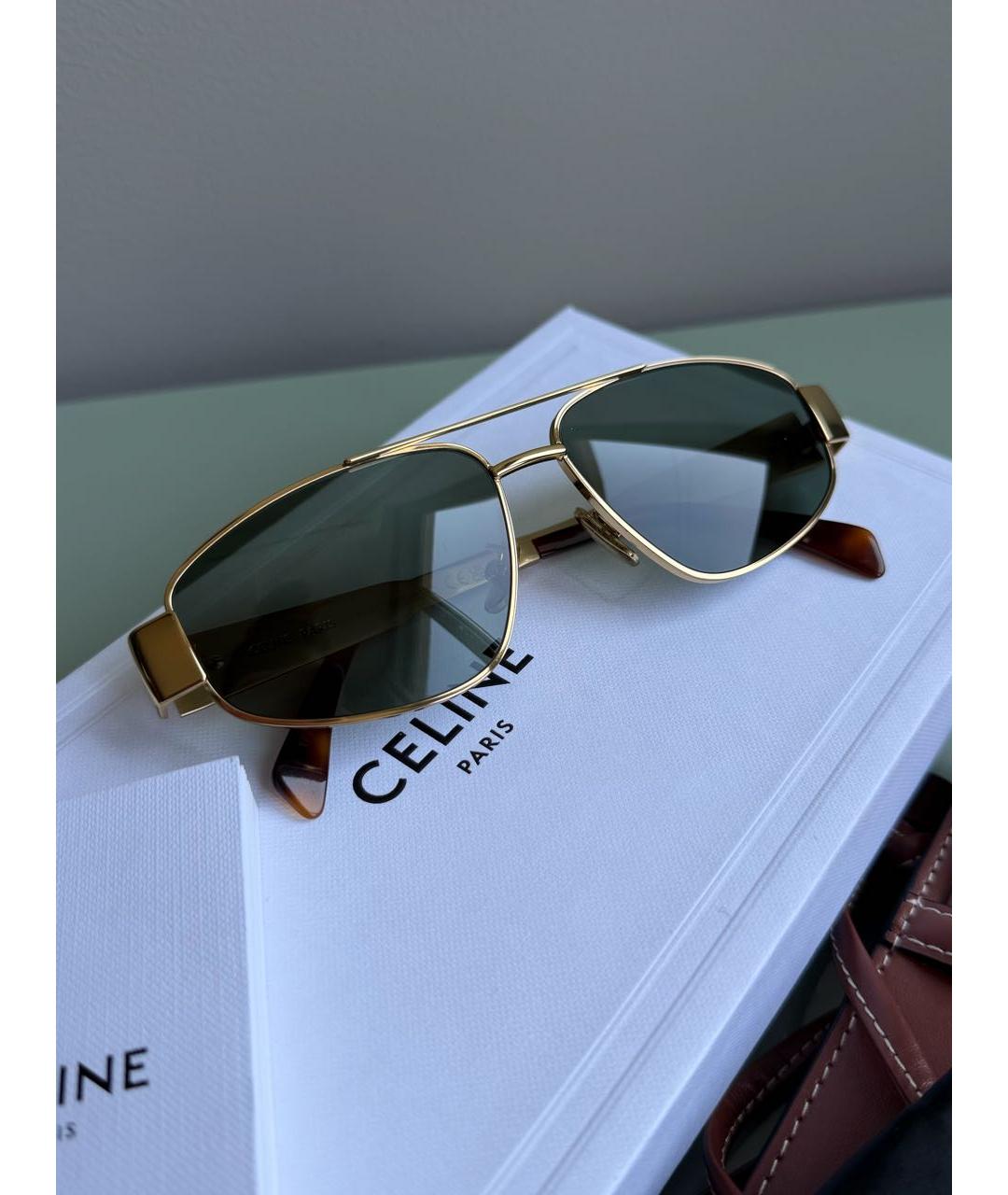 CELINE Золотые металлические солнцезащитные очки, фото 9