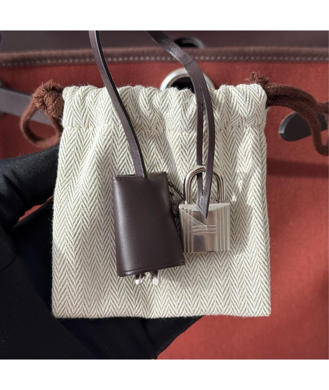 HERMES Бордовая тканевая сумка через плечо, фото 8