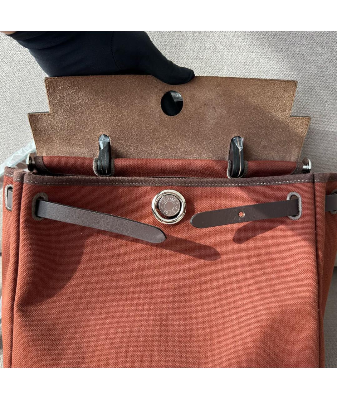 HERMES Бордовая тканевая сумка через плечо, фото 6