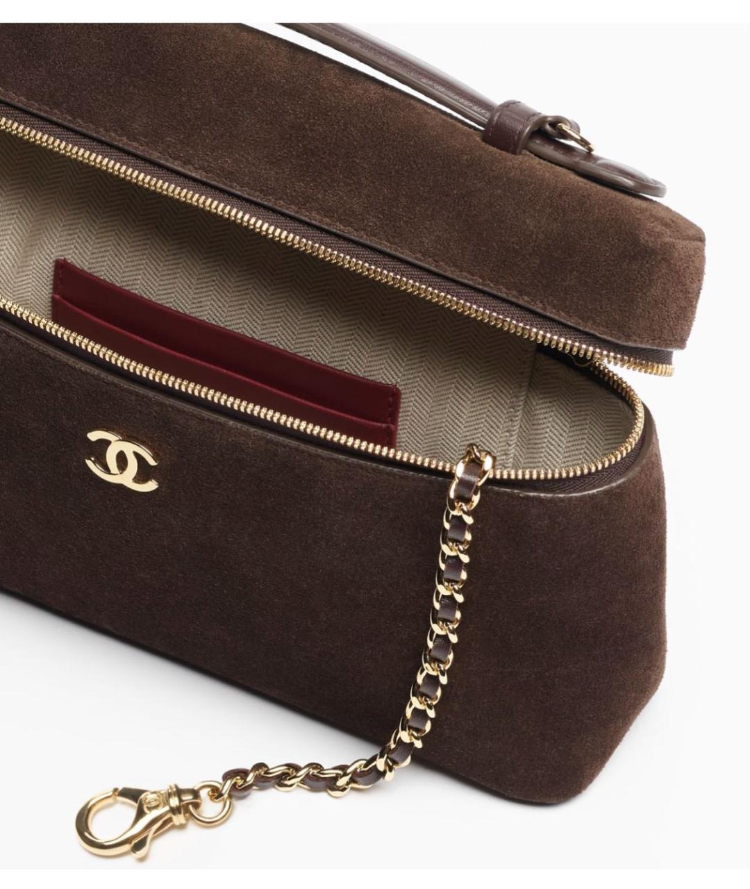 CHANEL Коричневая замшевая сумка с короткими ручками, фото 3