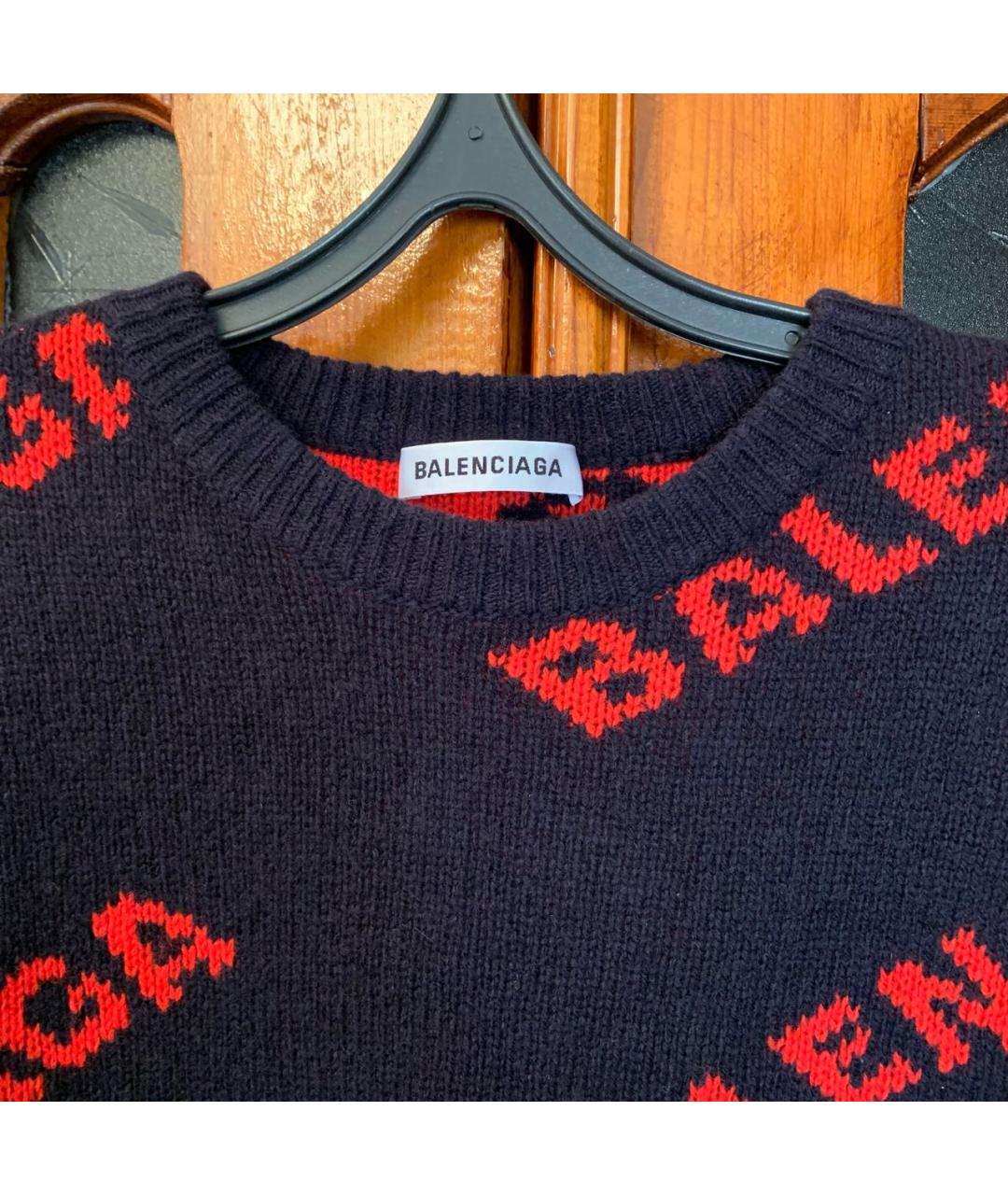 BALENCIAGA Темно-синий шерстяной джемпер / свитер, фото 3