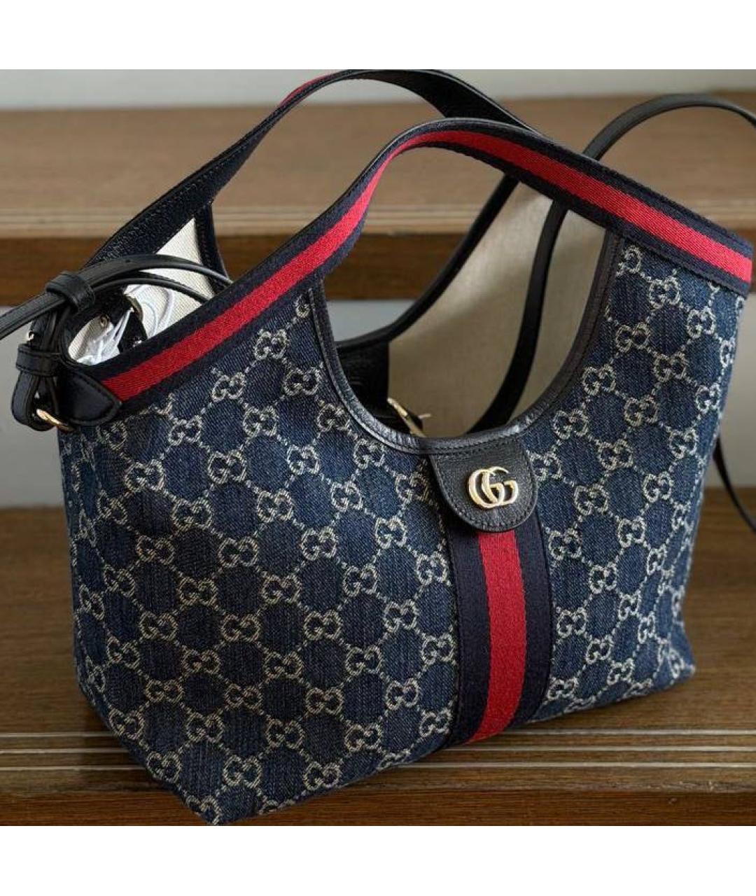 GUCCI Темно-синяя хлопковая сумка тоут, фото 5