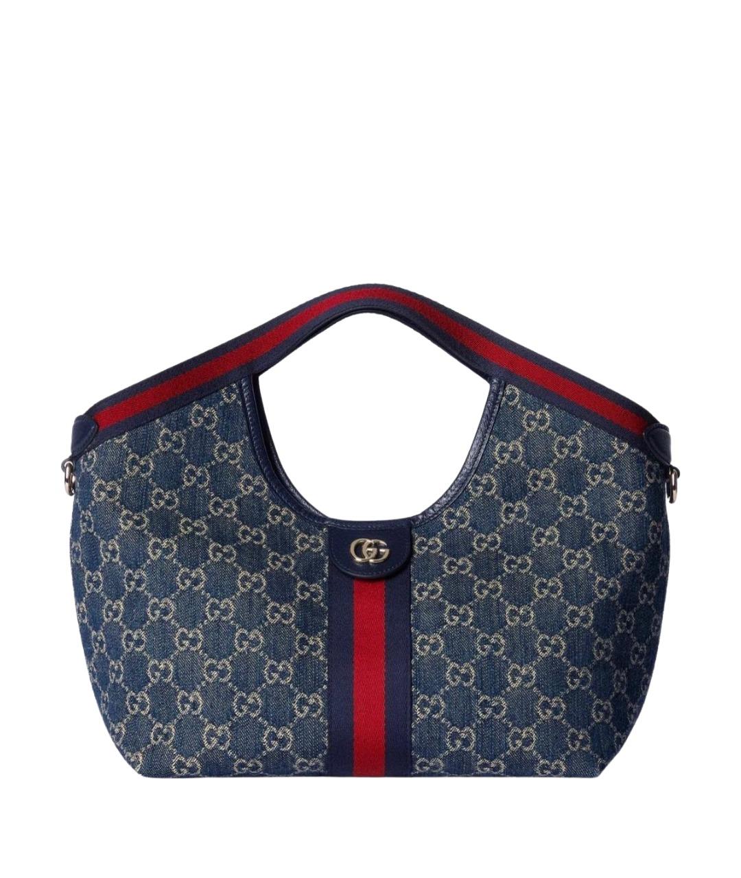 GUCCI Темно-синяя хлопковая сумка тоут, фото 1
