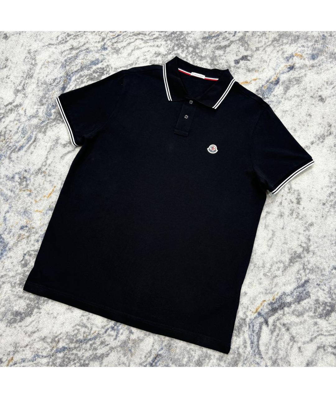 MONCLER Черное хлопковое поло с коротким рукавом, фото 2