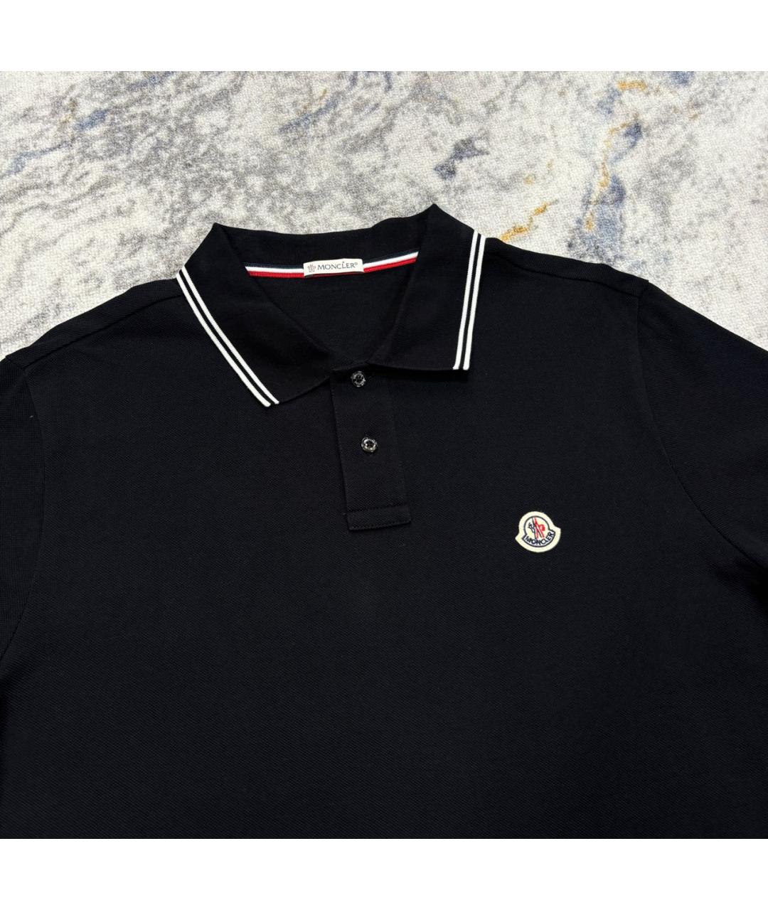 MONCLER Черное хлопковое поло с коротким рукавом, фото 3