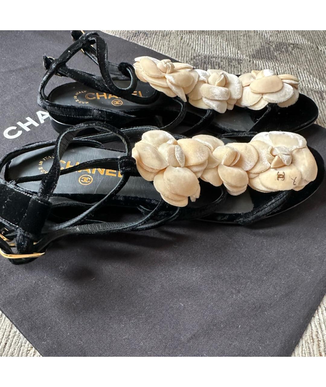 CHANEL Черные бархатные босоножки, фото 9