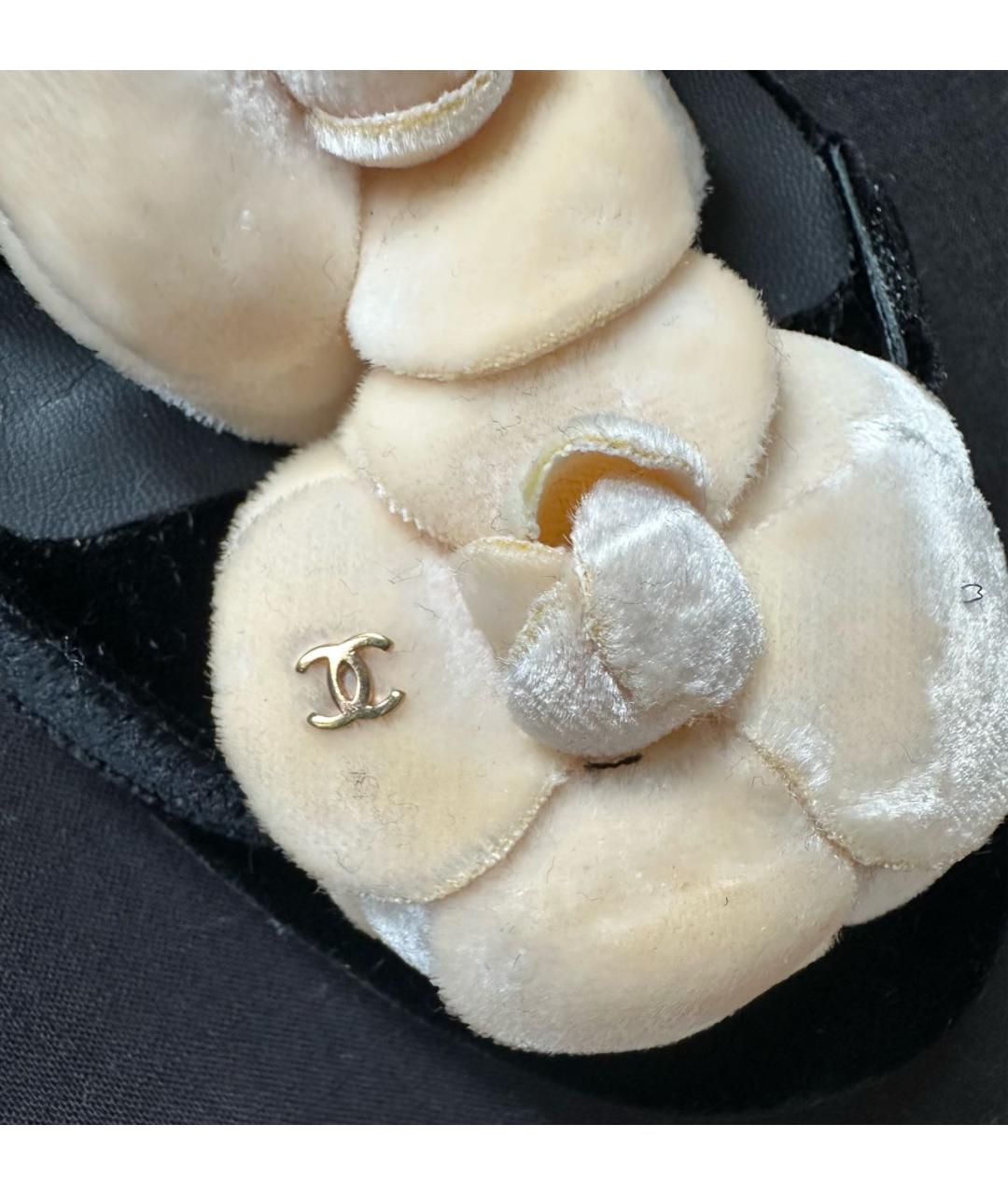 CHANEL Черные бархатные босоножки, фото 3
