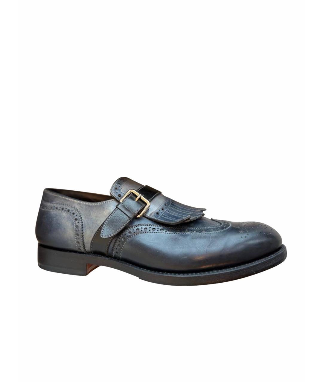 SANTONI Антрацитовые кожаные туфли, фото 1