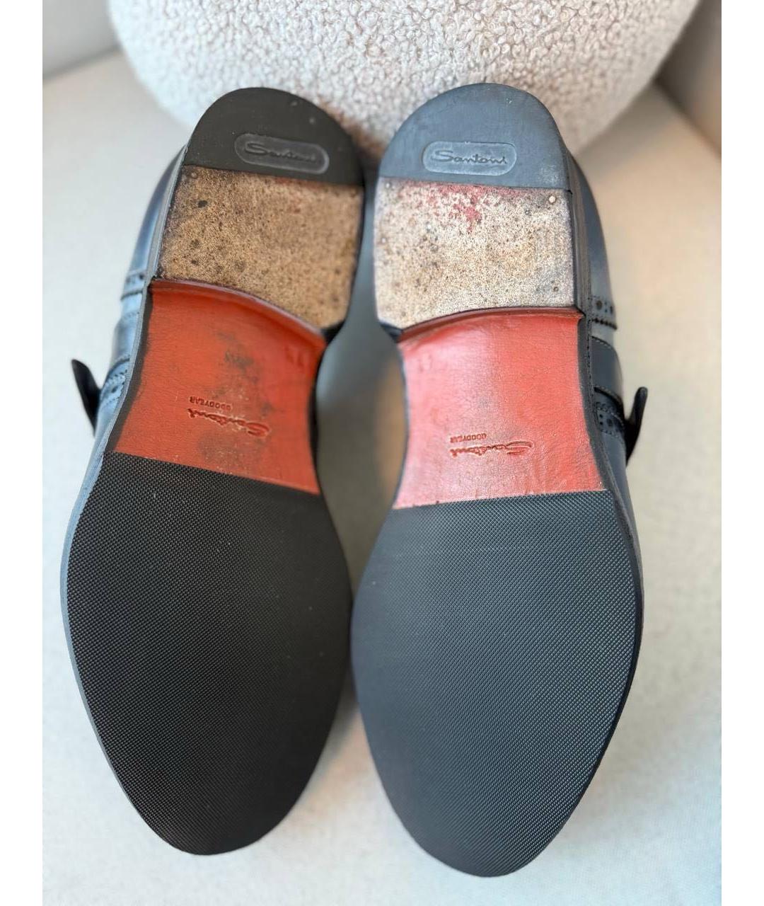 SANTONI Антрацитовые кожаные туфли, фото 4