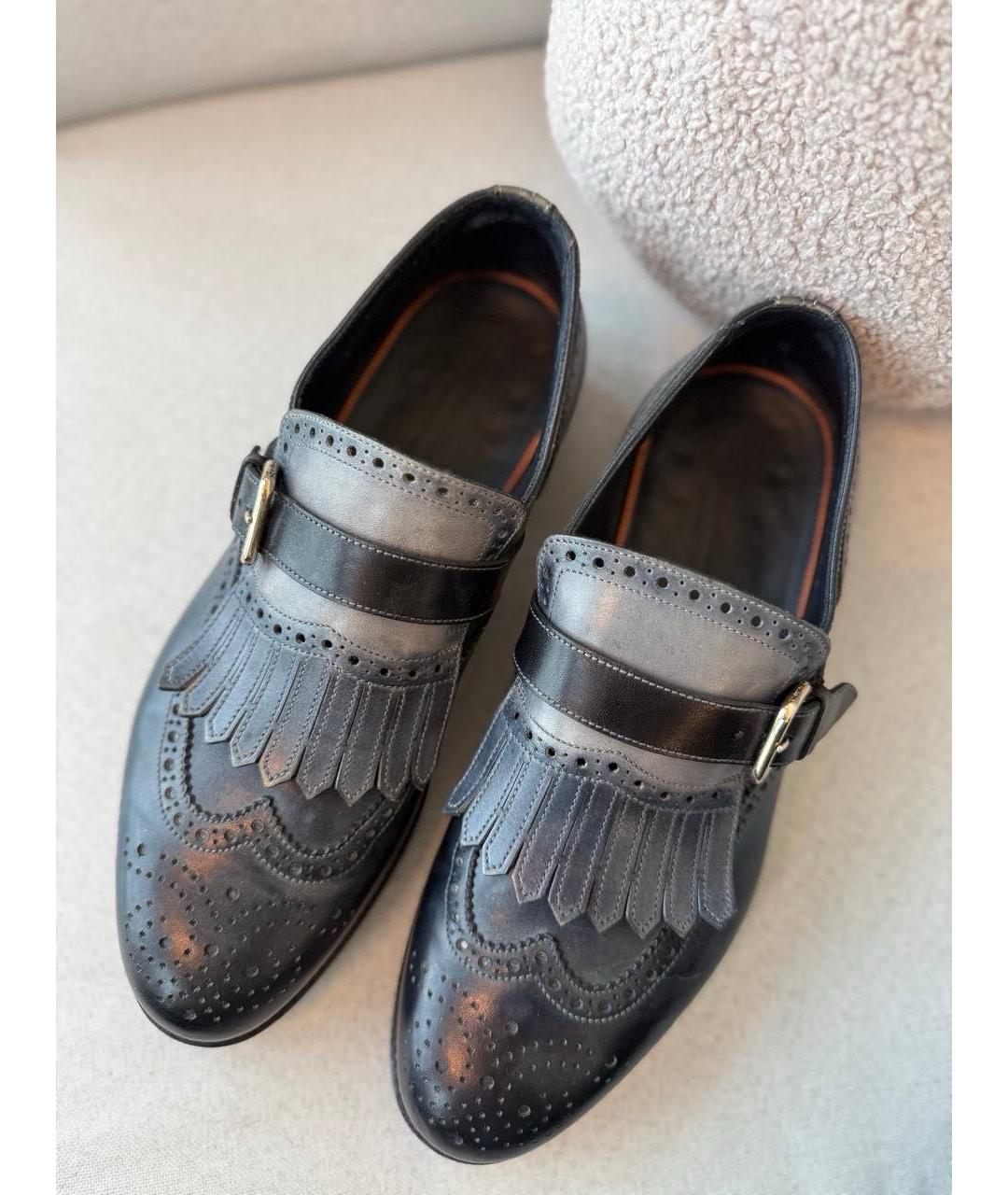 SANTONI Антрацитовые кожаные туфли, фото 2