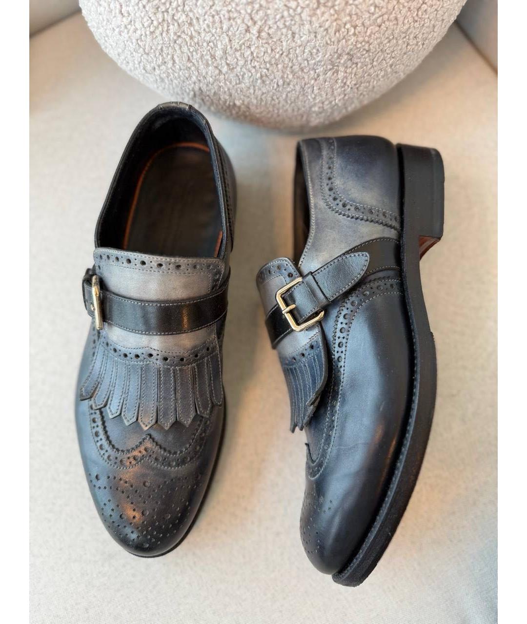 SANTONI Антрацитовые кожаные туфли, фото 8