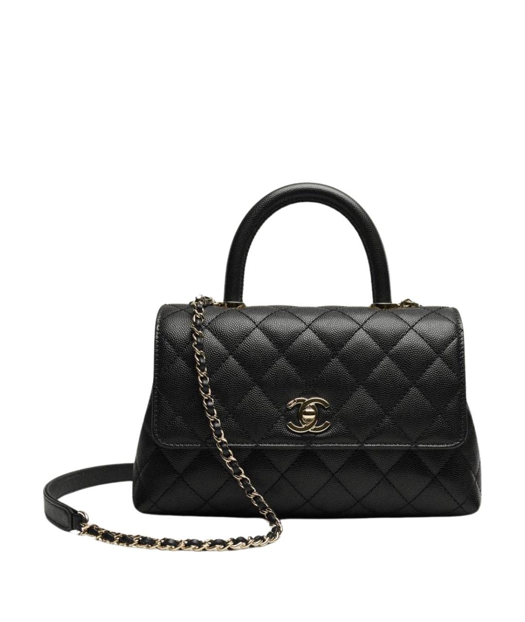 CHANEL Черная кожаная сумка с короткими ручками, фото 1