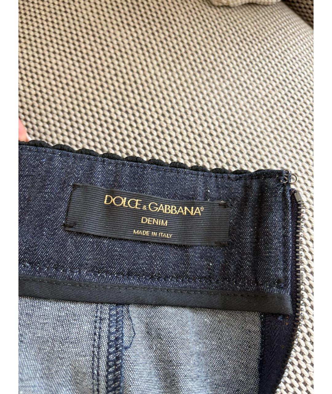 DOLCE&GABBANA Темно-синяя хлопковая юбка мини, фото 4
