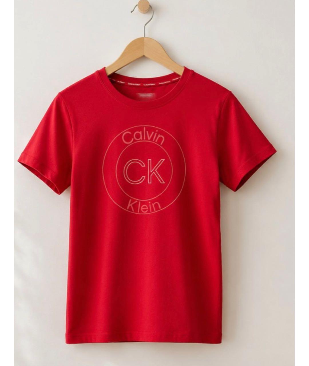 CALVIN KLEIN Красная хлопко-эластановая футболка, фото 8