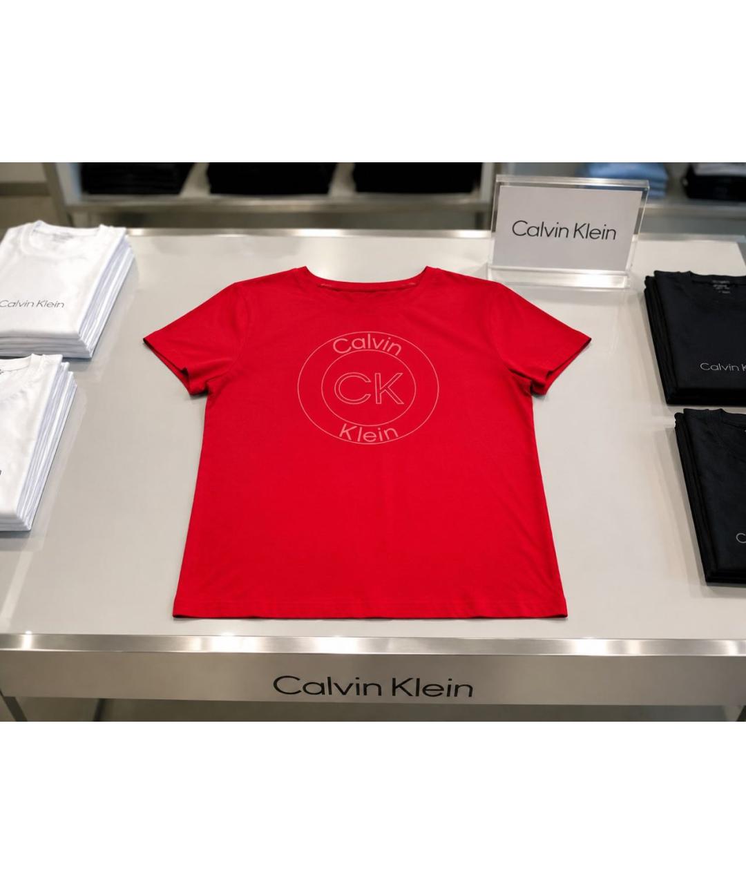 CALVIN KLEIN Красная хлопко-эластановая футболка, фото 4