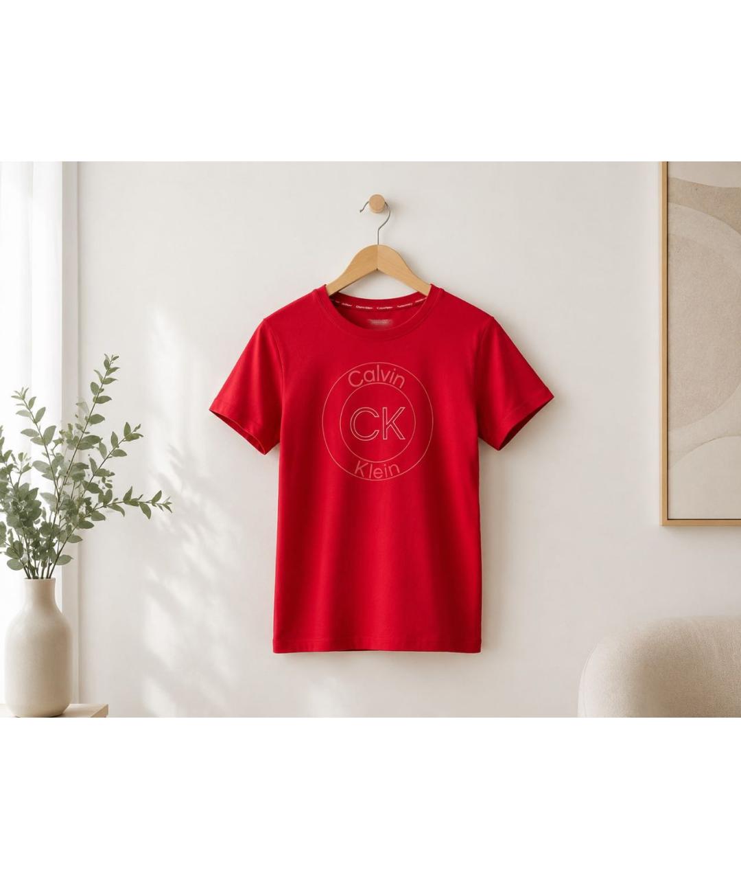 CALVIN KLEIN Красная хлопко-эластановая футболка, фото 2