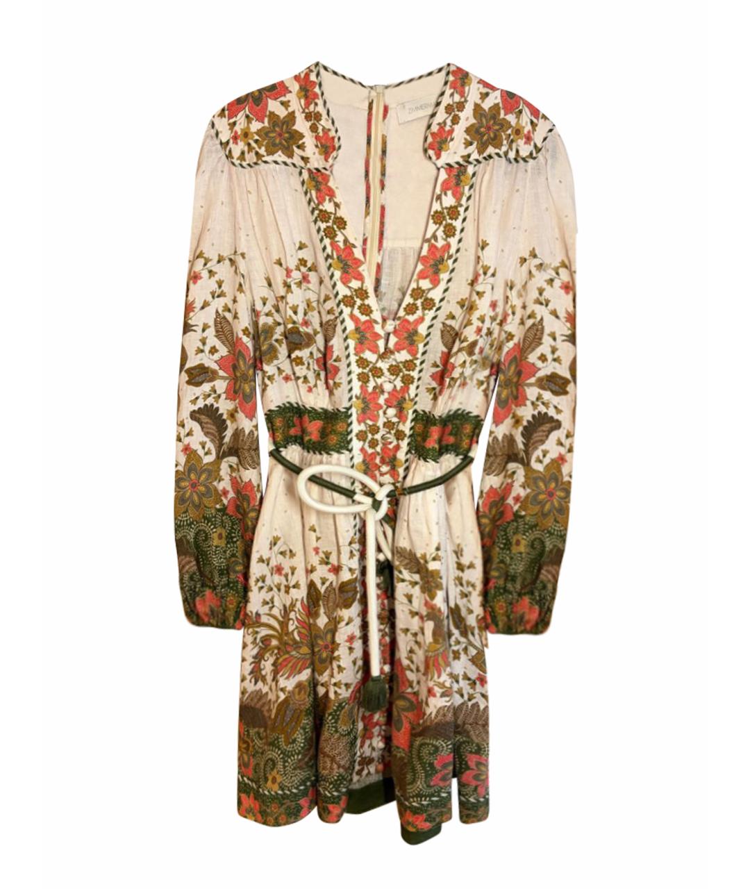 ZIMMERMANN Бежевое льняное повседневное платье, фото 1
