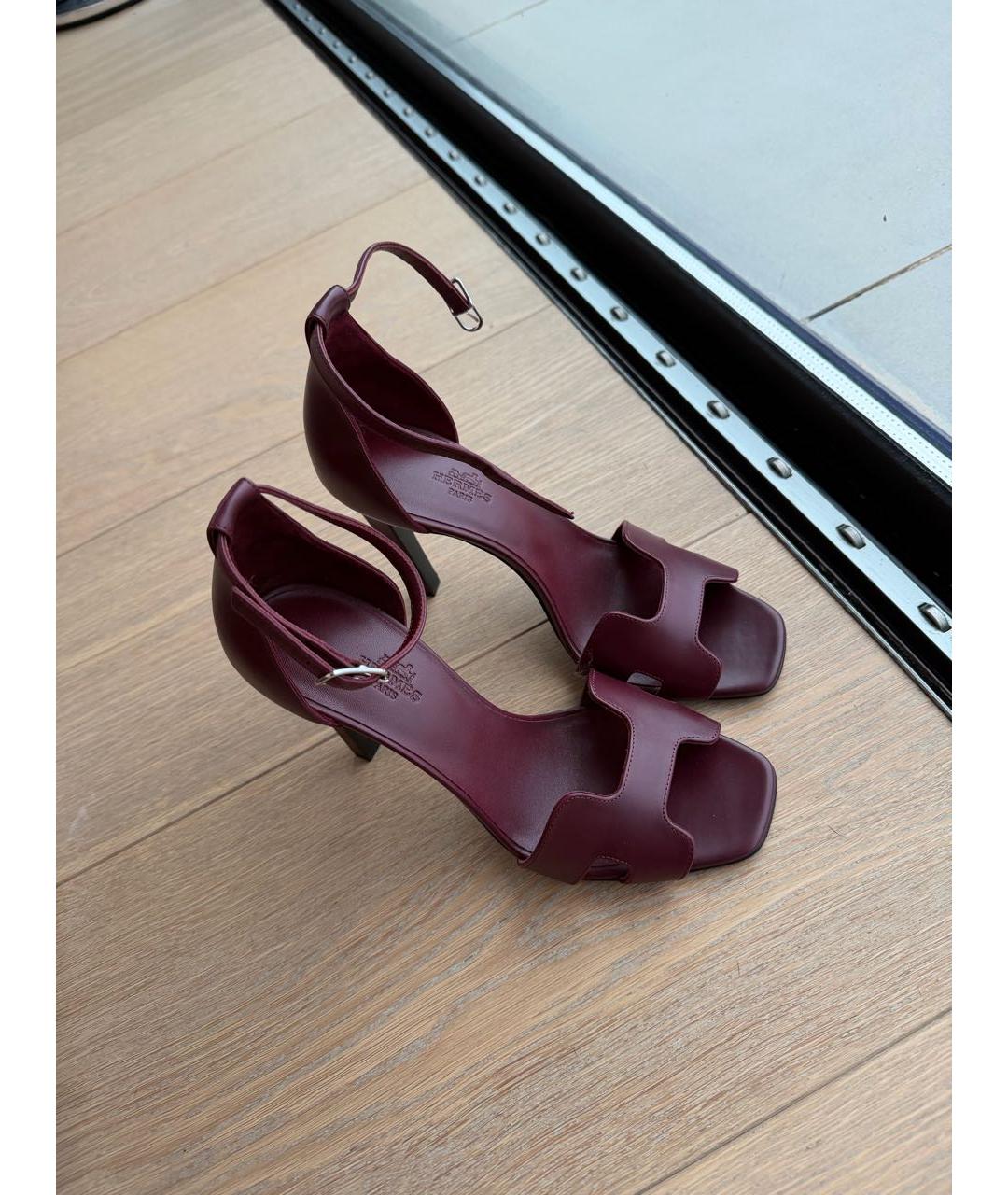 HERMES Бордовые кожаные босоножки, фото 5