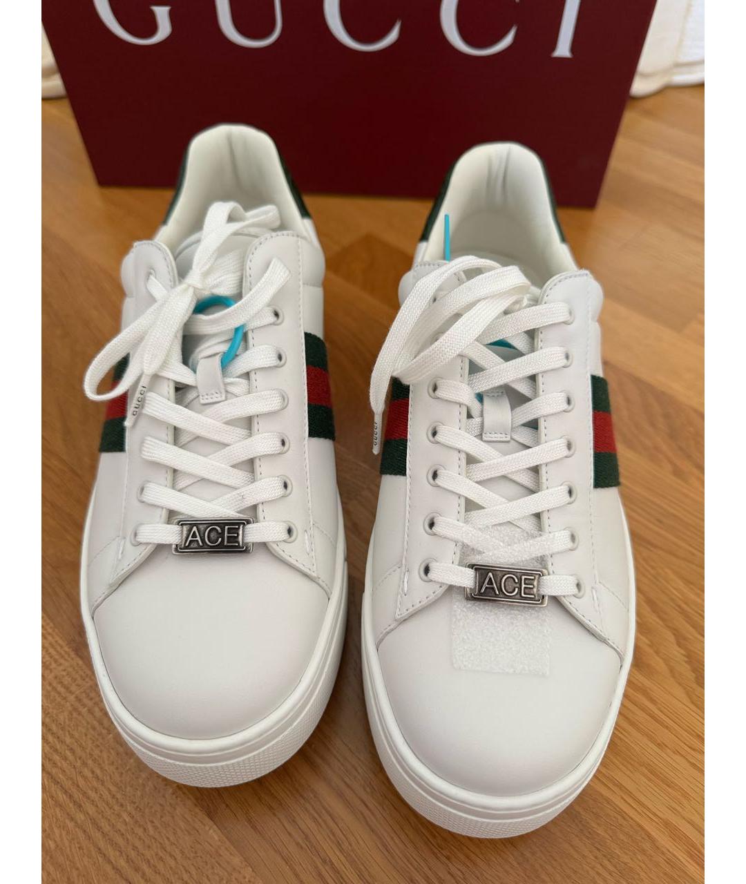 GUCCI Белые кожаные кроссовки, фото 2