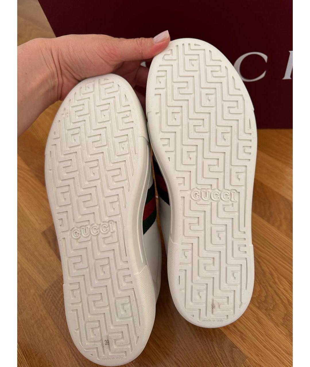 GUCCI Белые кожаные кроссовки, фото 8