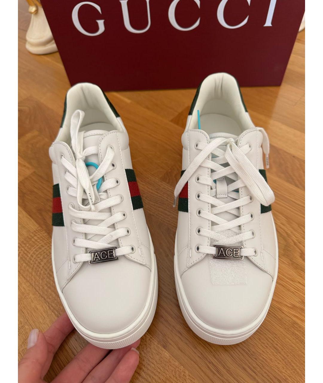 GUCCI Белые кожаные кроссовки, фото 6