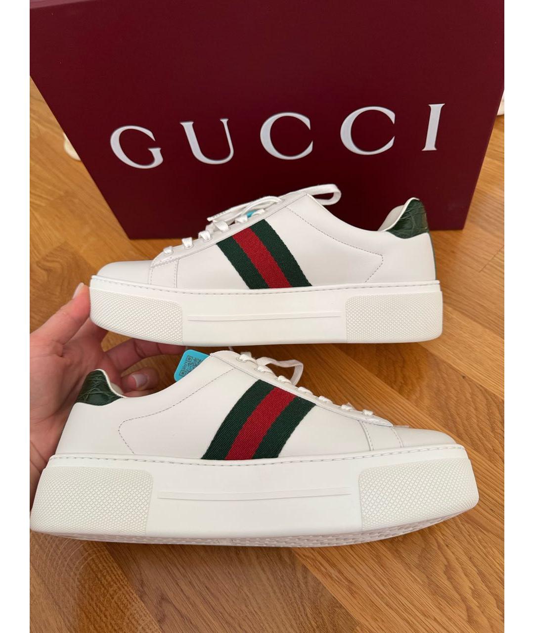 GUCCI Белые кожаные кроссовки, фото 7