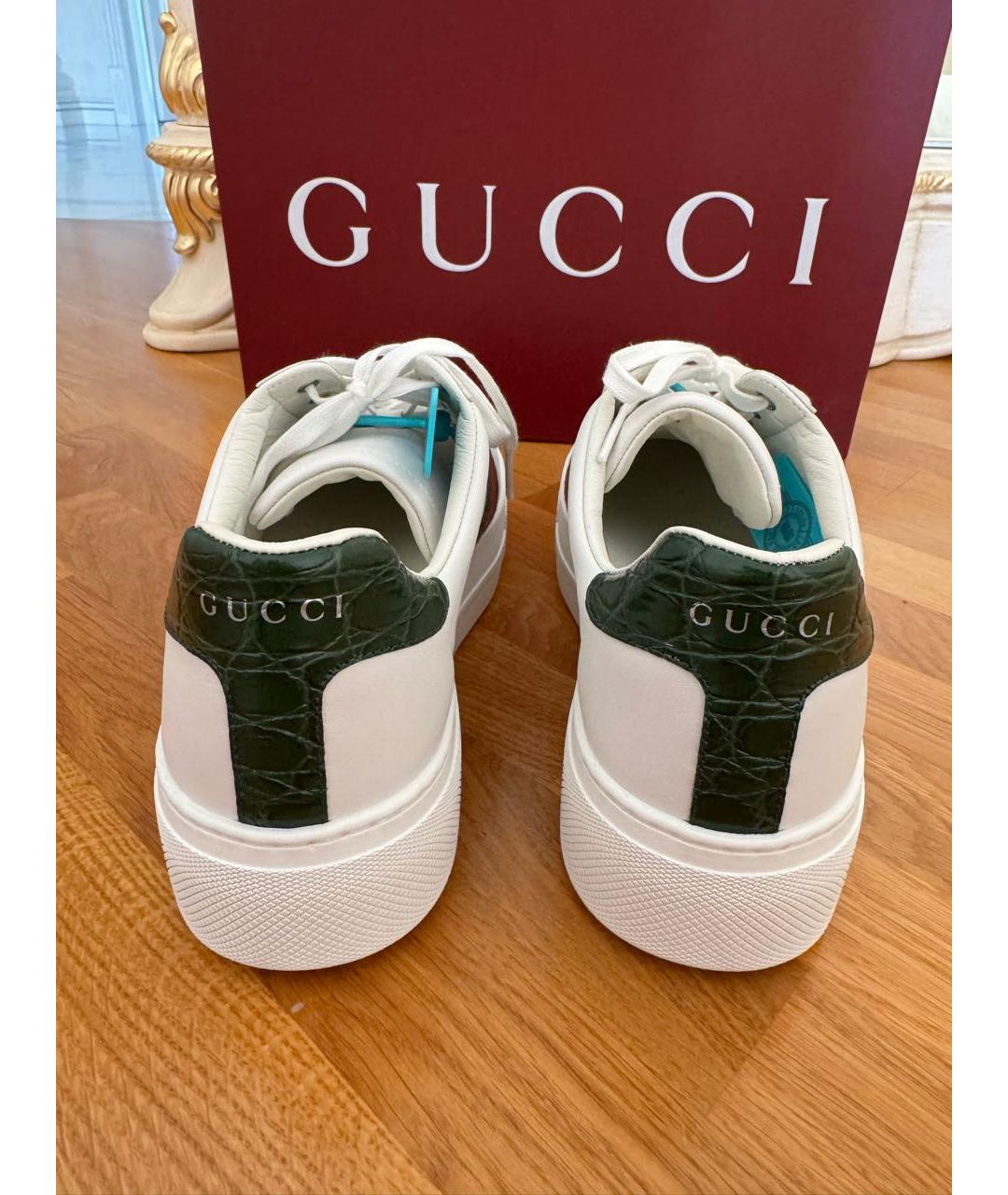 GUCCI Белые кожаные кроссовки, фото 3