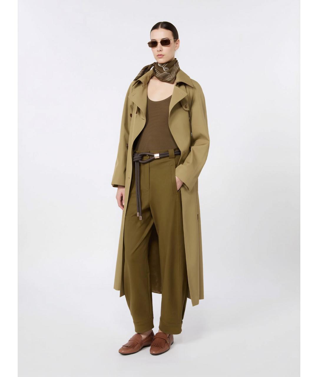 MAX MARA Зеленые хлопковые прямые брюки, фото 2