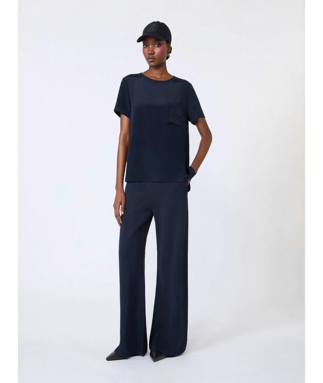 MAX MARA Темно-синие вискозные прямые брюки, фото 2