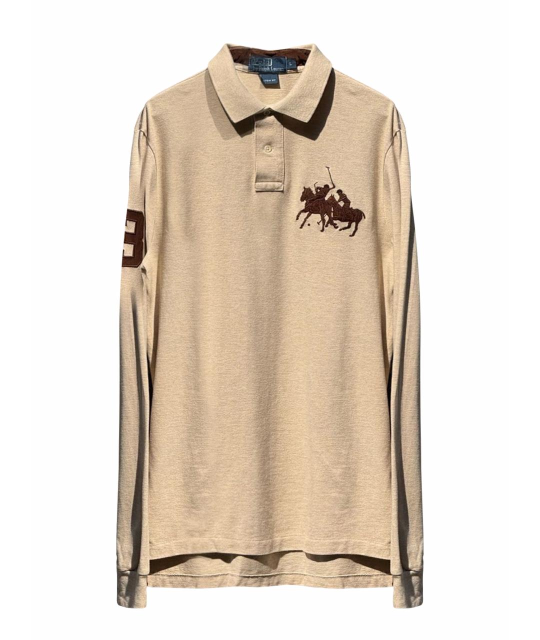 POLO RALPH LAUREN Бежевое хлопковое поло с длинным рукавом, фото 1