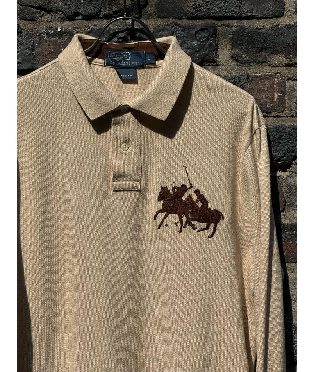 POLO RALPH LAUREN Бежевое хлопковое поло с длинным рукавом, фото 2