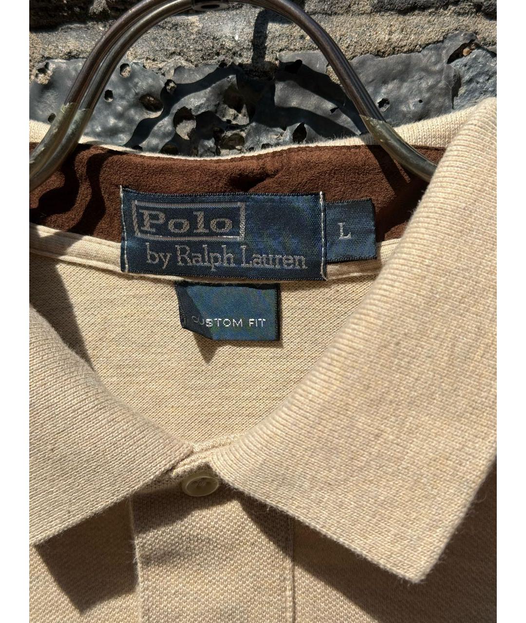 POLO RALPH LAUREN Бежевое хлопковое поло с длинным рукавом, фото 8