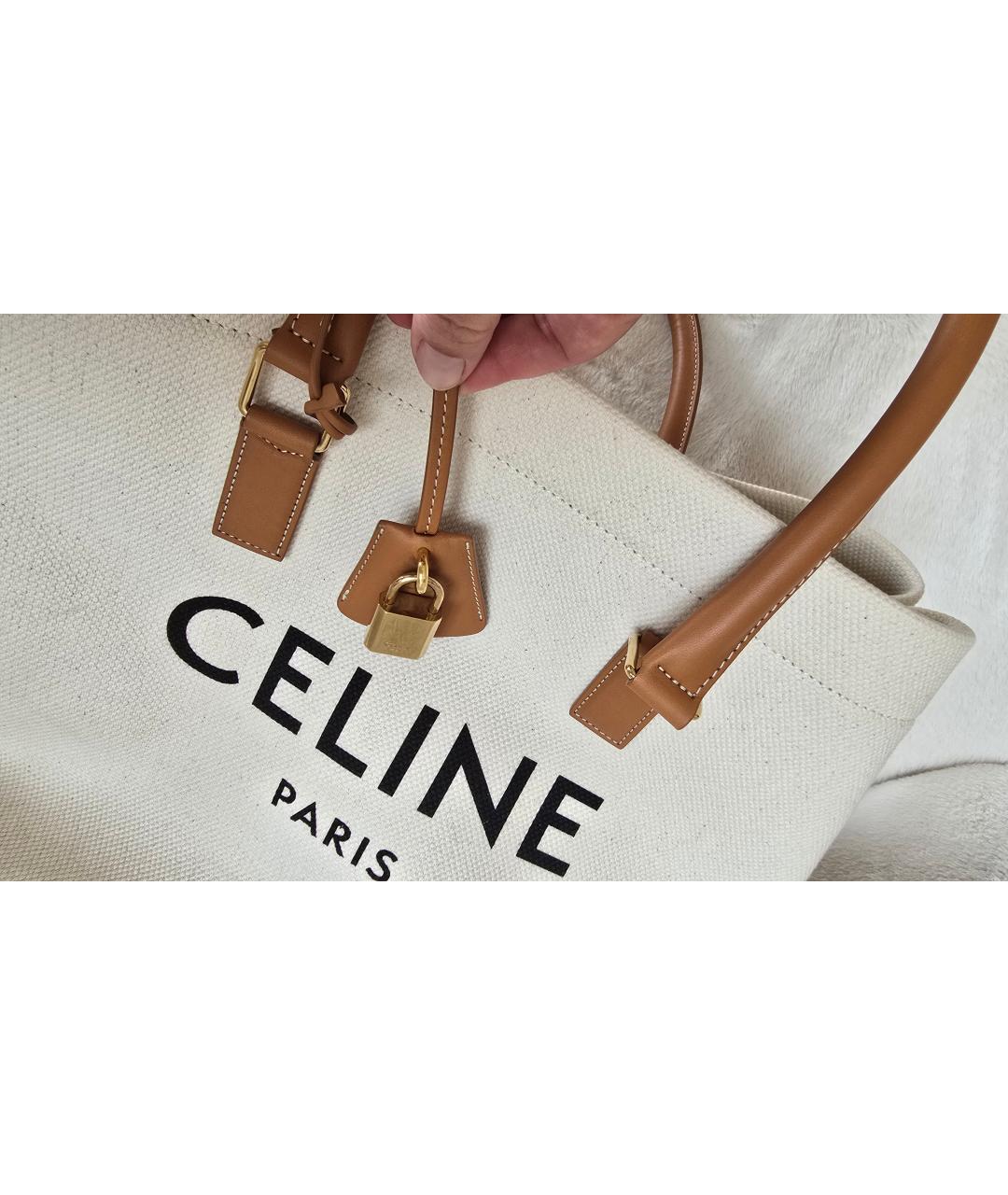 CELINE Белая тканевая сумка тоут, фото 3