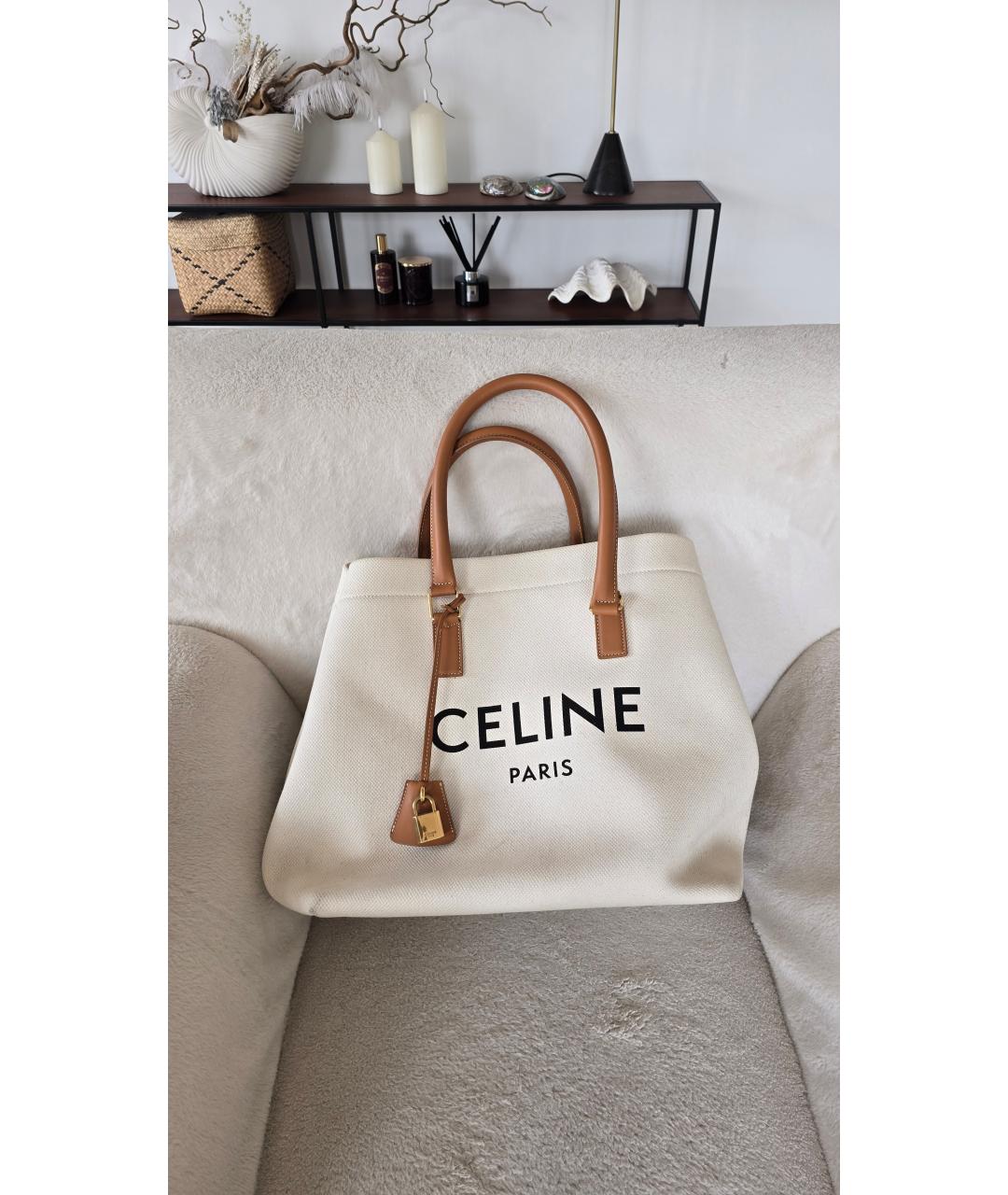CELINE Белая тканевая сумка тоут, фото 5
