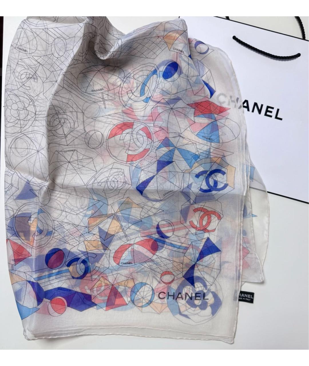CHANEL Белый шелковый шарф, фото 9