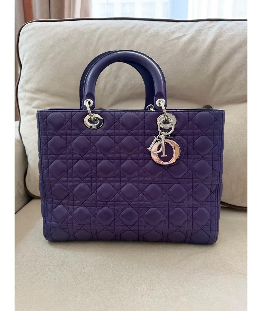 CHRISTIAN DIOR Фиолетовая кожаная сумка с короткими ручками, фото 9