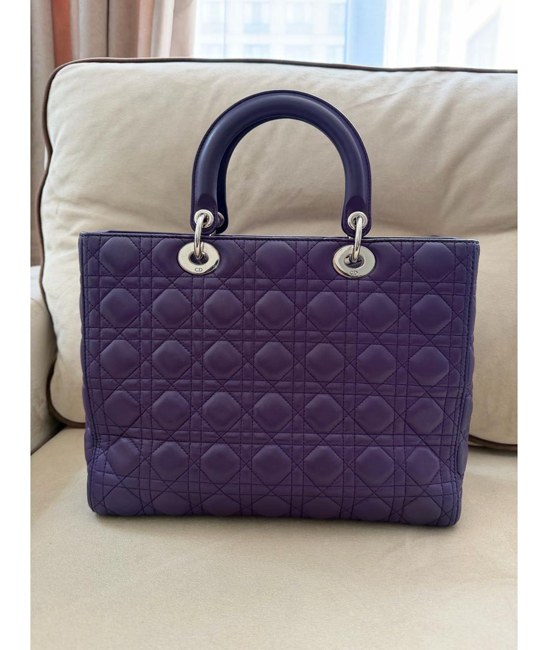 CHRISTIAN DIOR Фиолетовая кожаная сумка с короткими ручками, фото 3