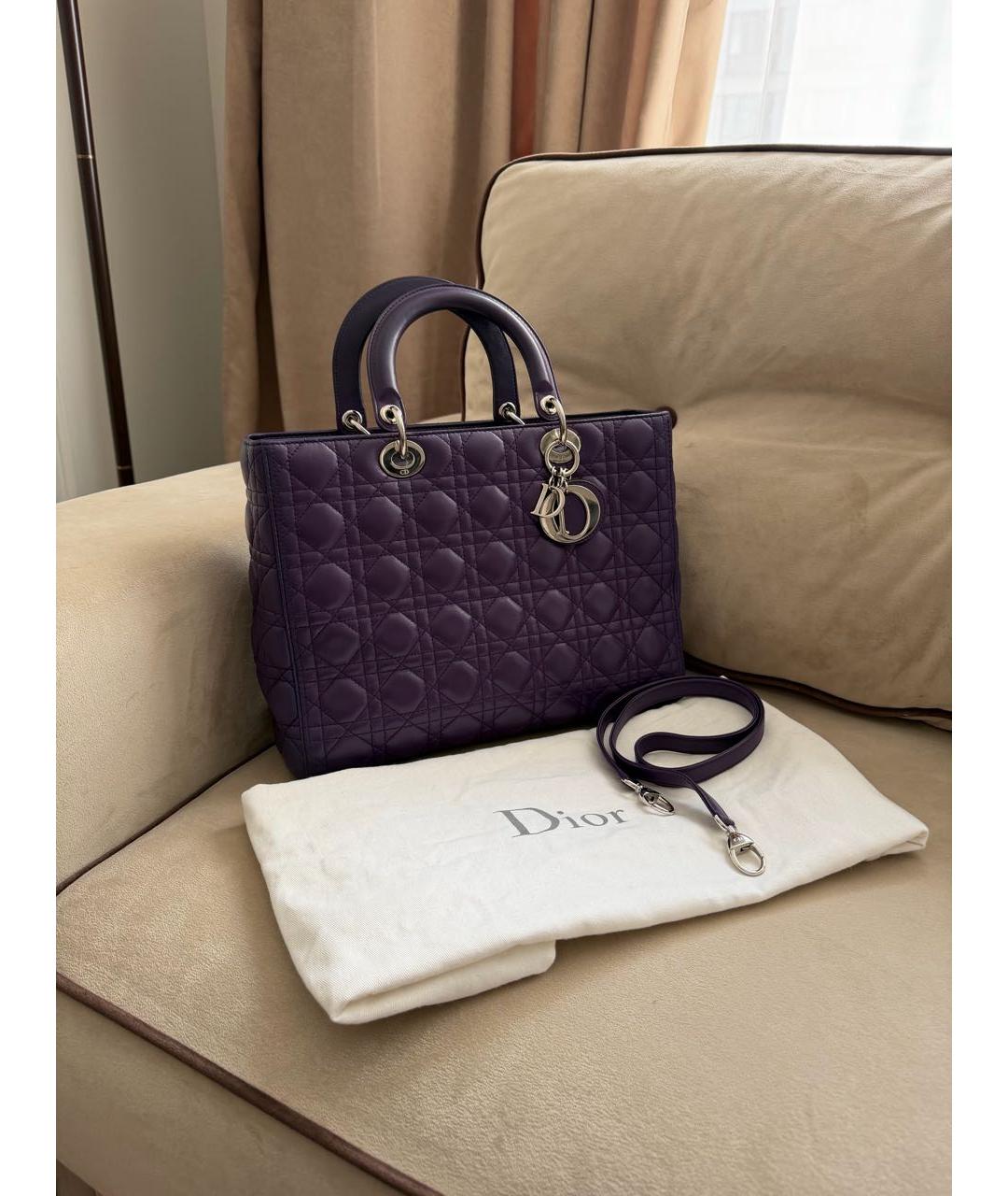 CHRISTIAN DIOR Фиолетовая кожаная сумка с короткими ручками, фото 2