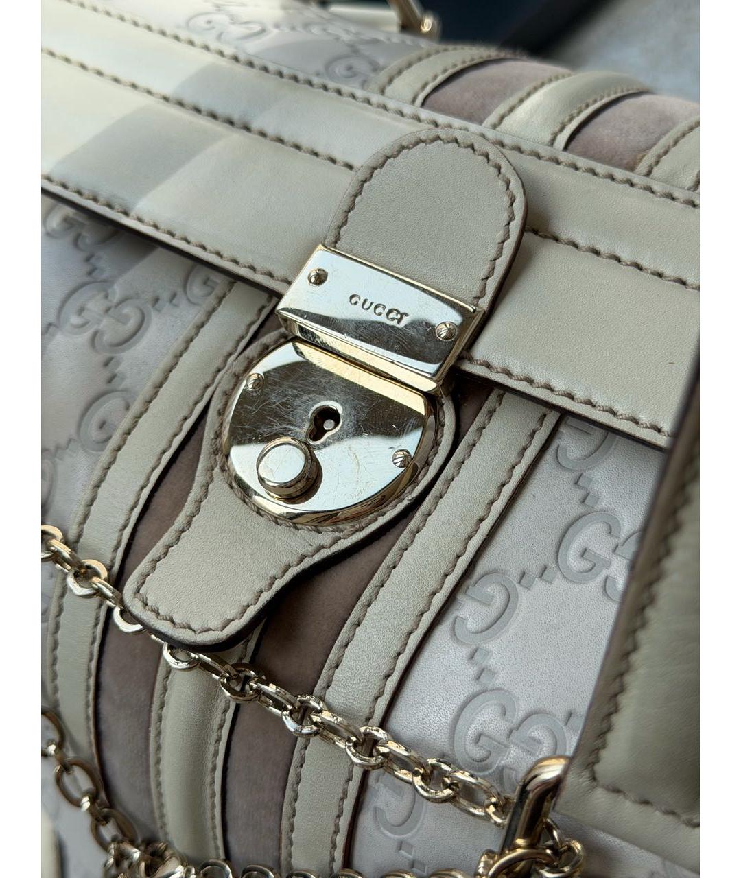 GUCCI Бежевая кожаная сумка с короткими ручками, фото 8
