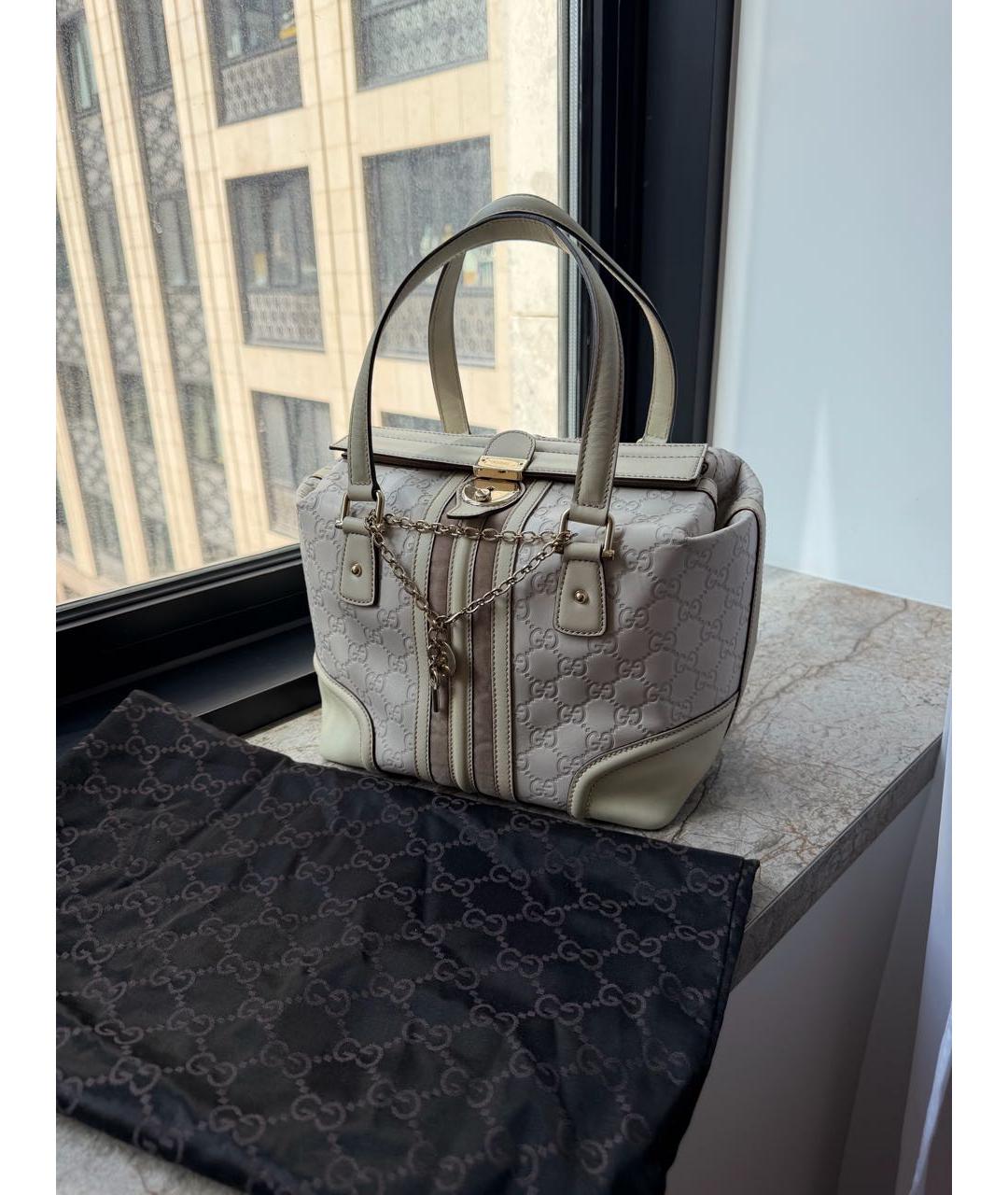 GUCCI Бежевая кожаная сумка с короткими ручками, фото 2