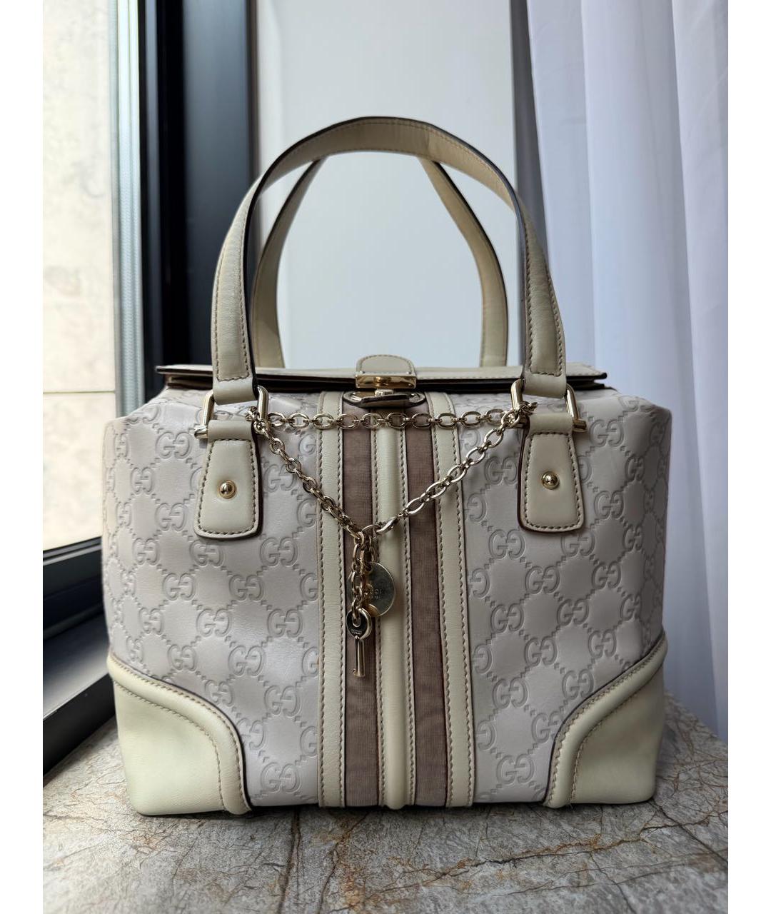 GUCCI Бежевая кожаная сумка с короткими ручками, фото 9
