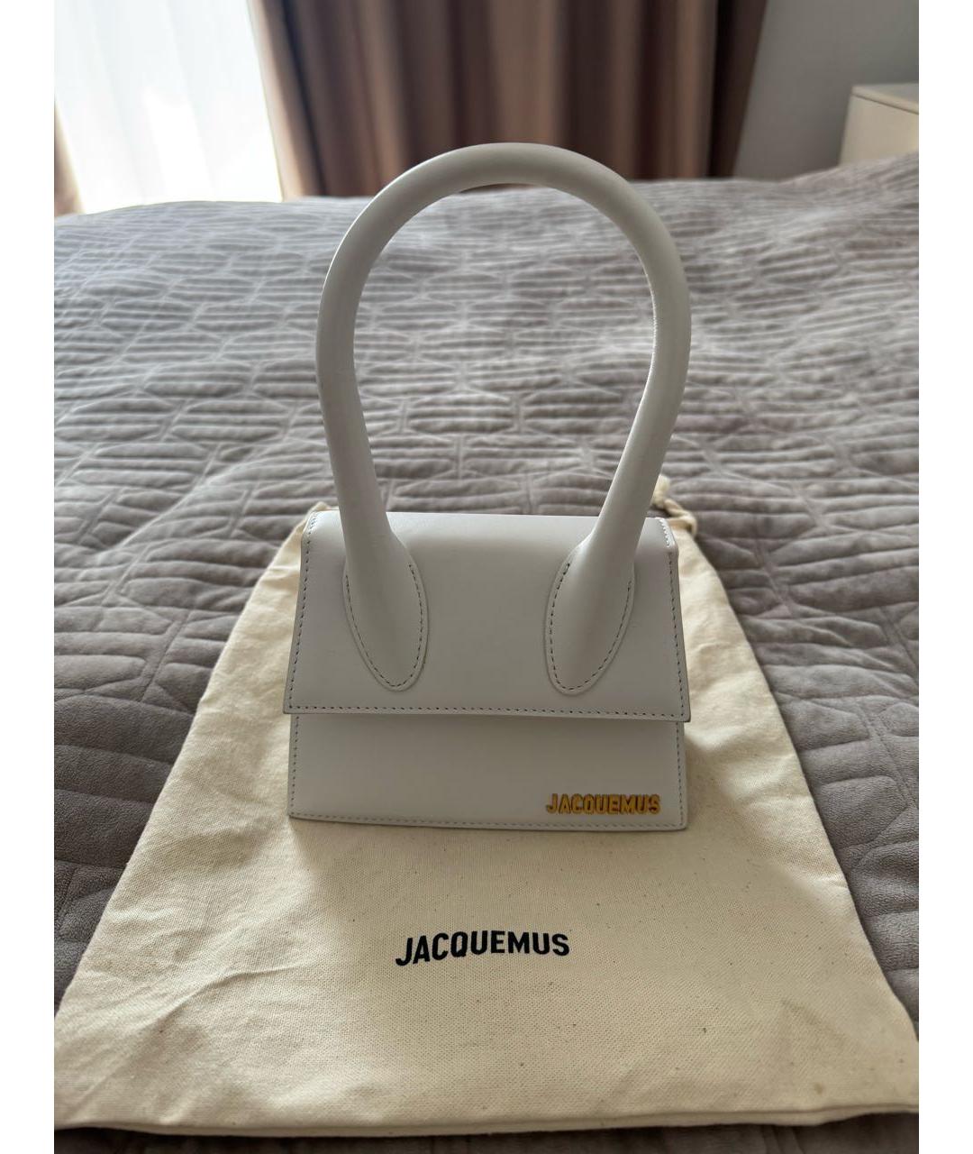 JACQUEMUS Белая кожаная сумка с короткими ручками, фото 2