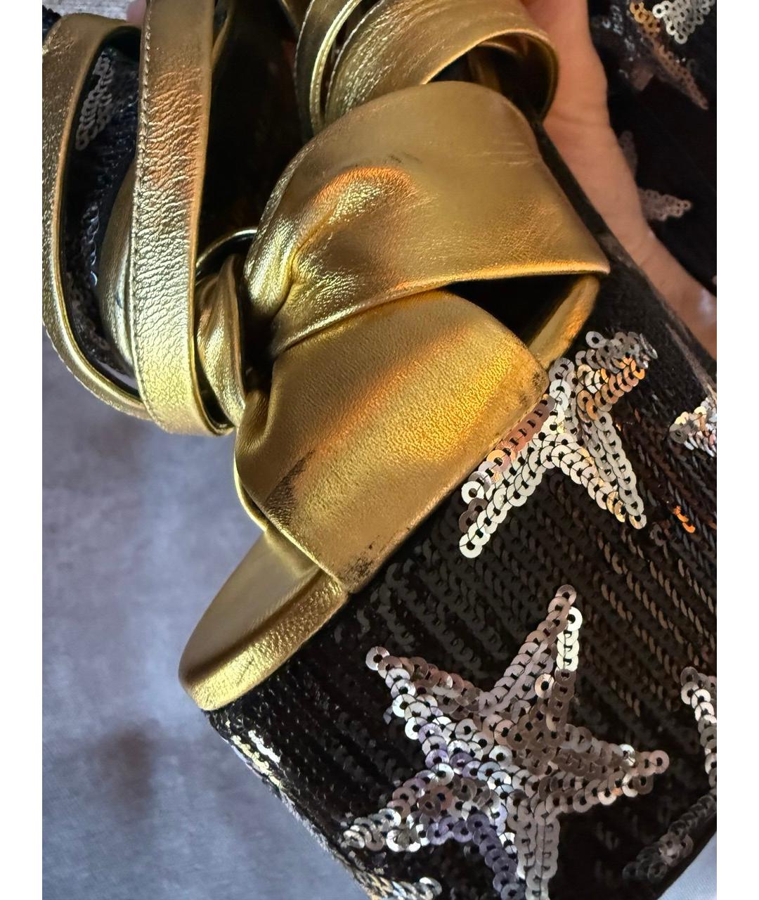 SAINT LAURENT Золотые кожаные босоножки, фото 6